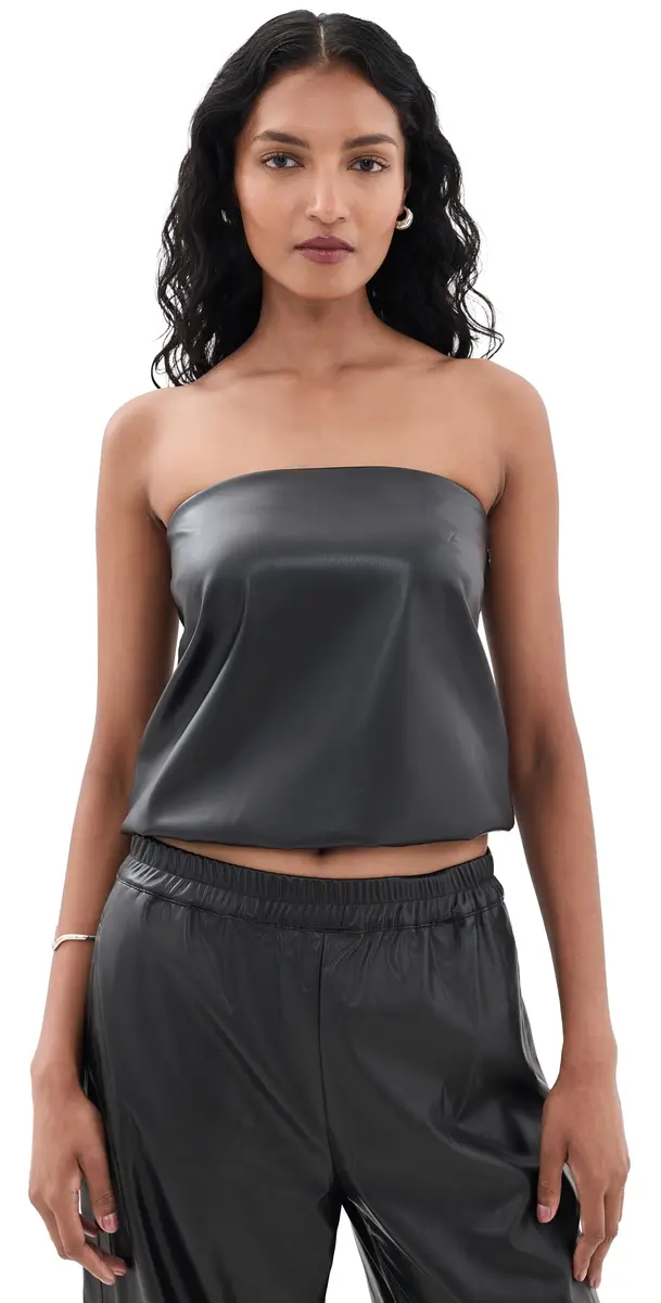 Wayf Camryn Faux eather Strapless Top Black | Image 1 Wayf Camryn Faux eather Strapless Top Black | Image 1