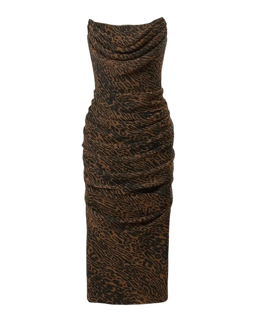 Carolina Herrera Strapless Leopard Chiffon Knee-Length Dress | Image 1 Carolina Herrera Strapless Leopard Chiffon Knee-Length Dress | Image 1