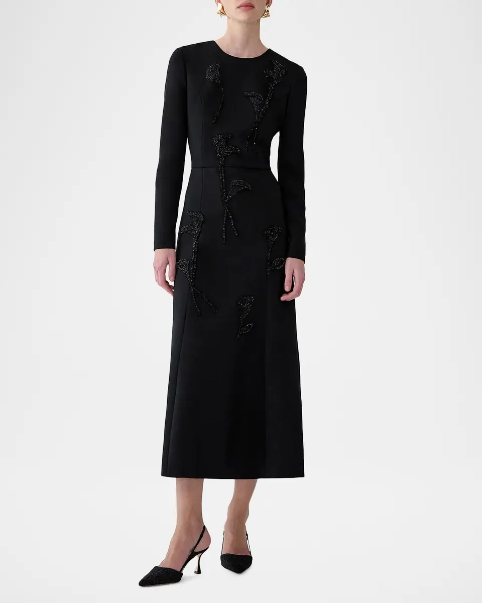 Carolina Herrera Floral Embellished Long-Sleeve Midi Trumpet Dress | Thumbnail 2 Carolina Herrera Floral Embellished Long-Sleeve Midi Trumpet Dress | Thumbnail 2
