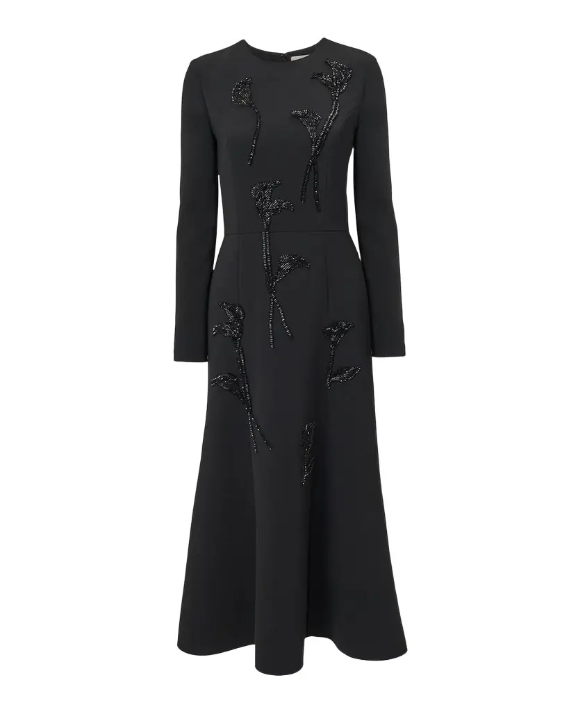 Carolina Herrera Floral Embellished Long-Sleeve Midi Trumpet Dress | Image 1 Carolina Herrera Floral Embellished Long-Sleeve Midi Trumpet Dress | Image 1