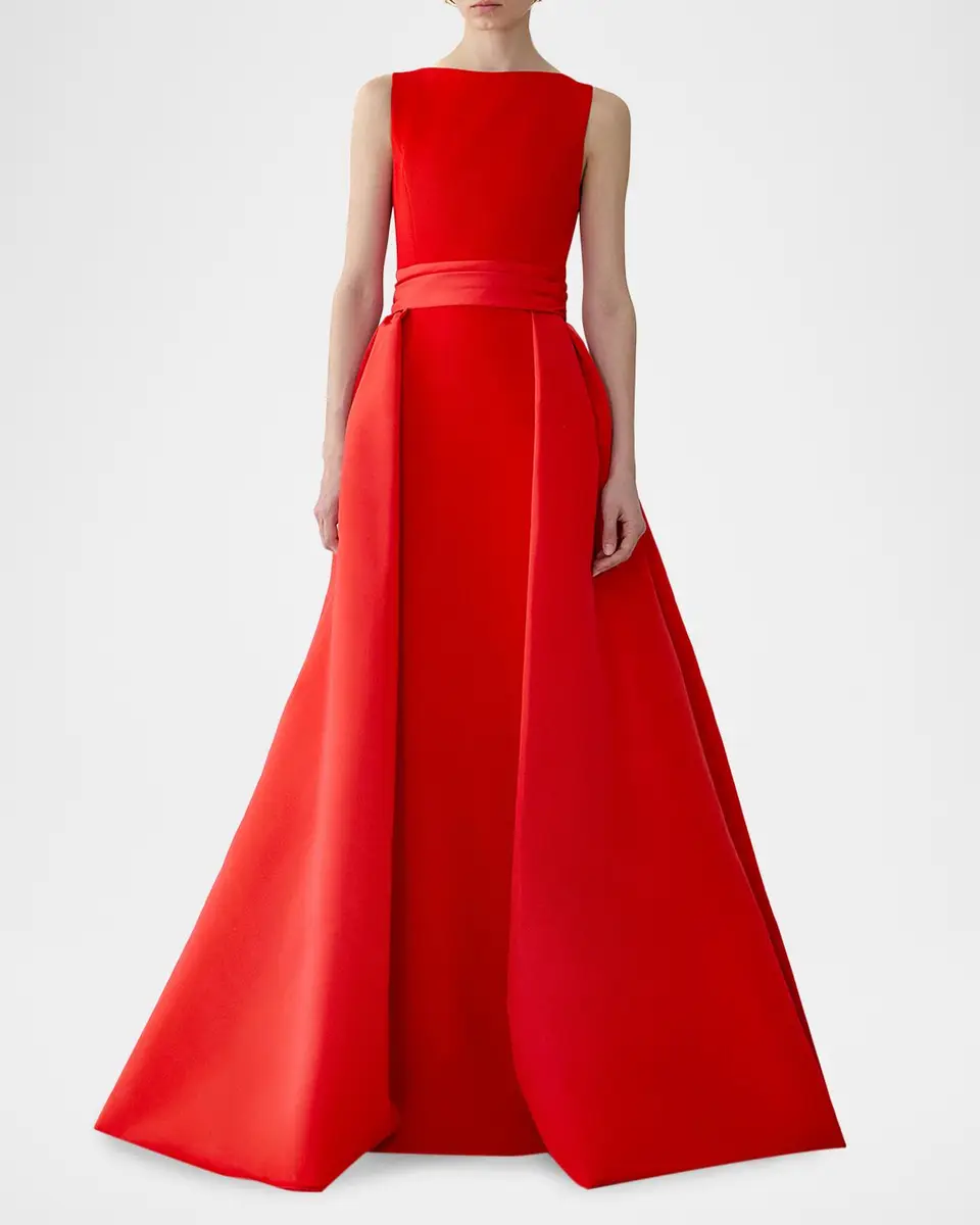 Carolina Herrera Sleeveless Boatneck Silk Overskirt Column Gown | Thumbnail 2 Carolina Herrera Sleeveless Boatneck Silk Overskirt Column Gown | Thumbnail 2