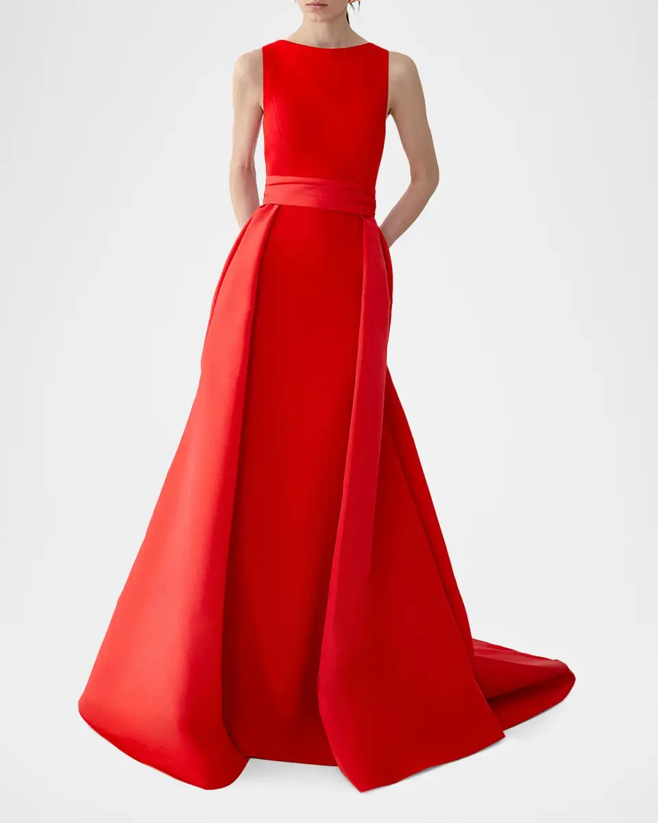 Carolina Herrera Sleeveless Boatneck Silk Overskirt Column Gown | Thumbnail 4 Carolina Herrera Sleeveless Boatneck Silk Overskirt Column Gown | Thumbnail 4