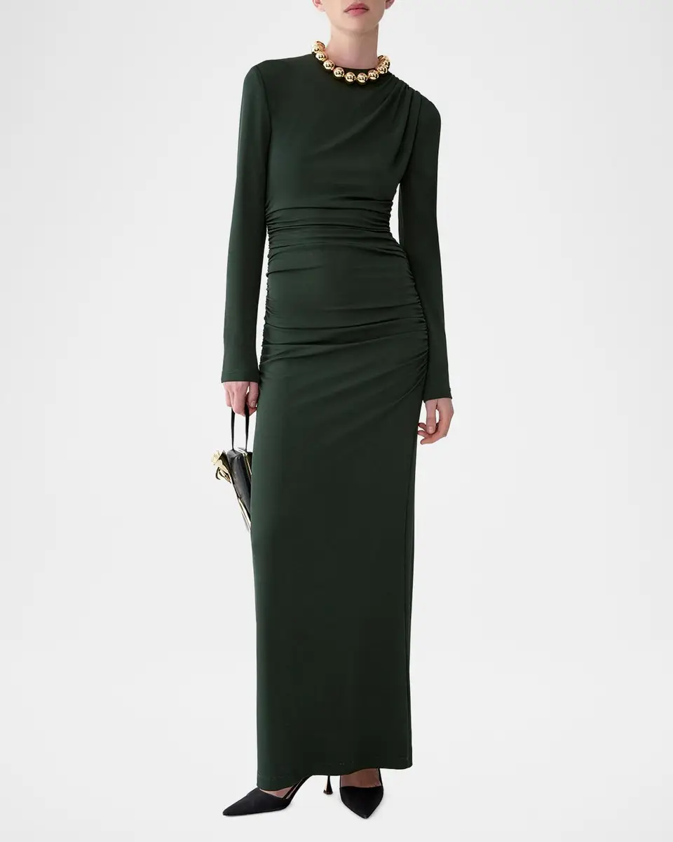Carolina Herrera Ruched Long-Sleeve Maxi Dress | Thumbnail 4 Carolina Herrera Ruched Long-Sleeve Maxi Dress | Thumbnail 4