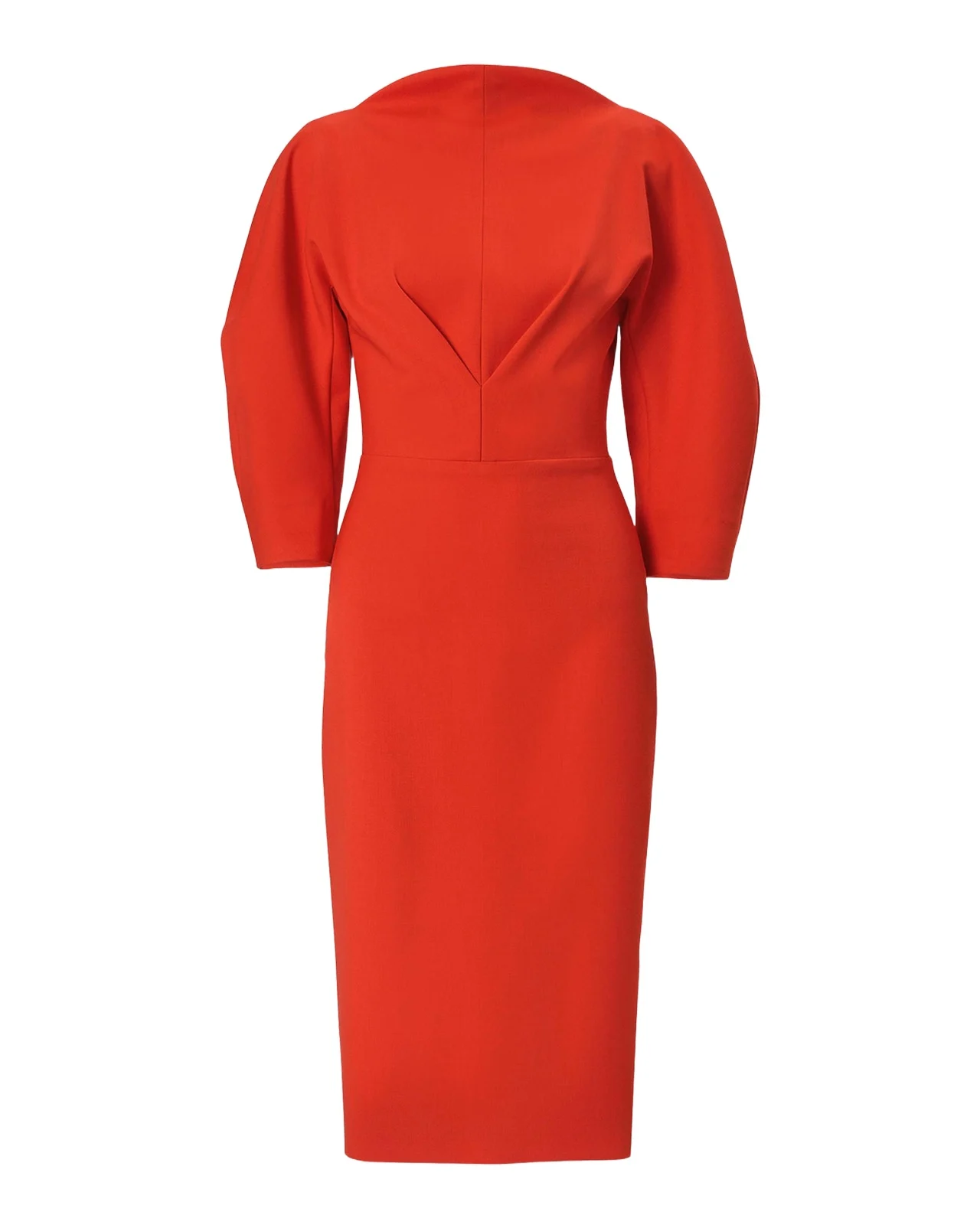 Draped High-Neck Wool 3/4-Sleeve Midi Dress Draped High-Neck Wool 3/4-Sleeve Midi Dress