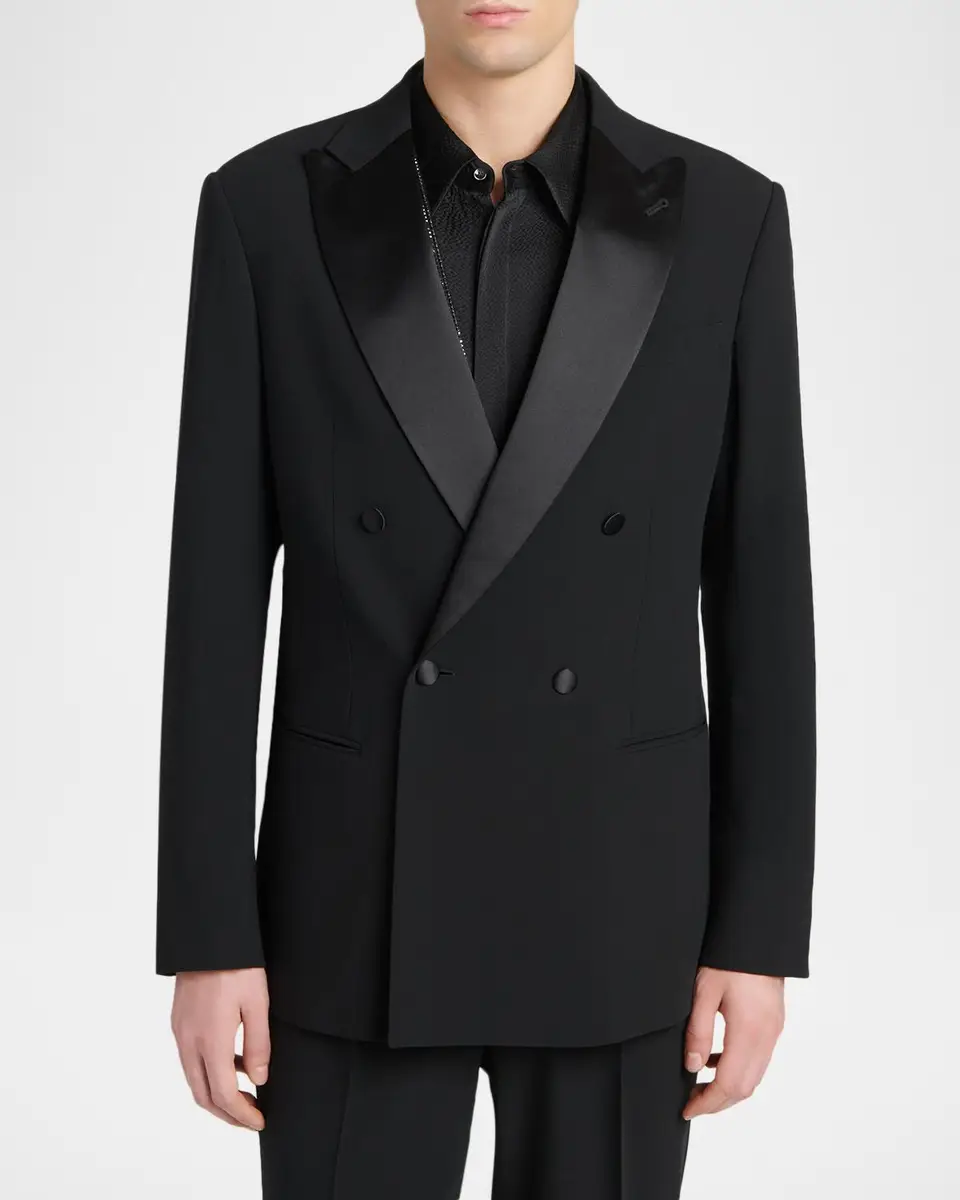 Giorgio Armani Men's Double Breasted Virgin Wool-blend Blazer | Thumbnail 3