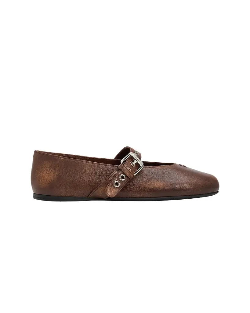 Miu Miu Nappa Leather Mary Jane Buckle Ballerina Flats | Image 1 Miu Miu Nappa Leather Mary Jane Buckle Ballerina Flats | Image 1