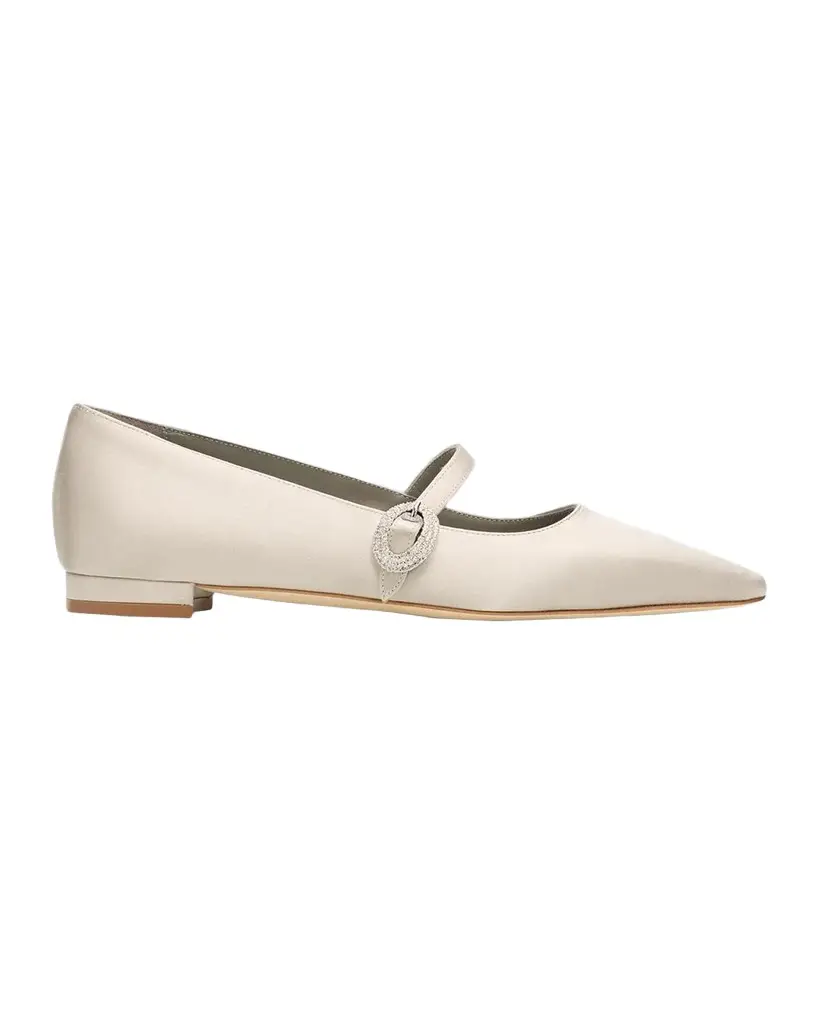 Manolo Blahnik Auluspla Satin Embellished Mary Jane Ballerina Flats | Image 1 Manolo Blahnik Auluspla Satin Embellished Mary Jane Ballerina Flats | Image 1