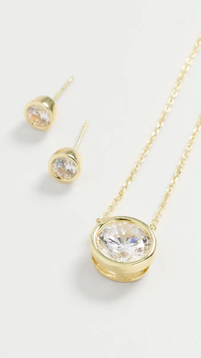 By Adina Eden Cubic Zirconia Bezel Necklace & Earring Set Gold | Thumbnail 5 By Adina Eden Cubic Zirconia Bezel Necklace & Earring Set Gold | Thumbnail 5