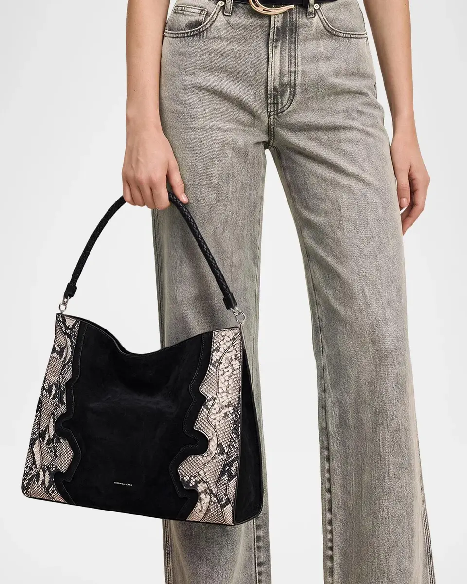 Veronica Beard Vida Snakeskin-Embossed Suede Shoulder Bag | Thumbnail 2 Veronica Beard Vida Snakeskin-Embossed Suede Shoulder Bag | Thumbnail 2