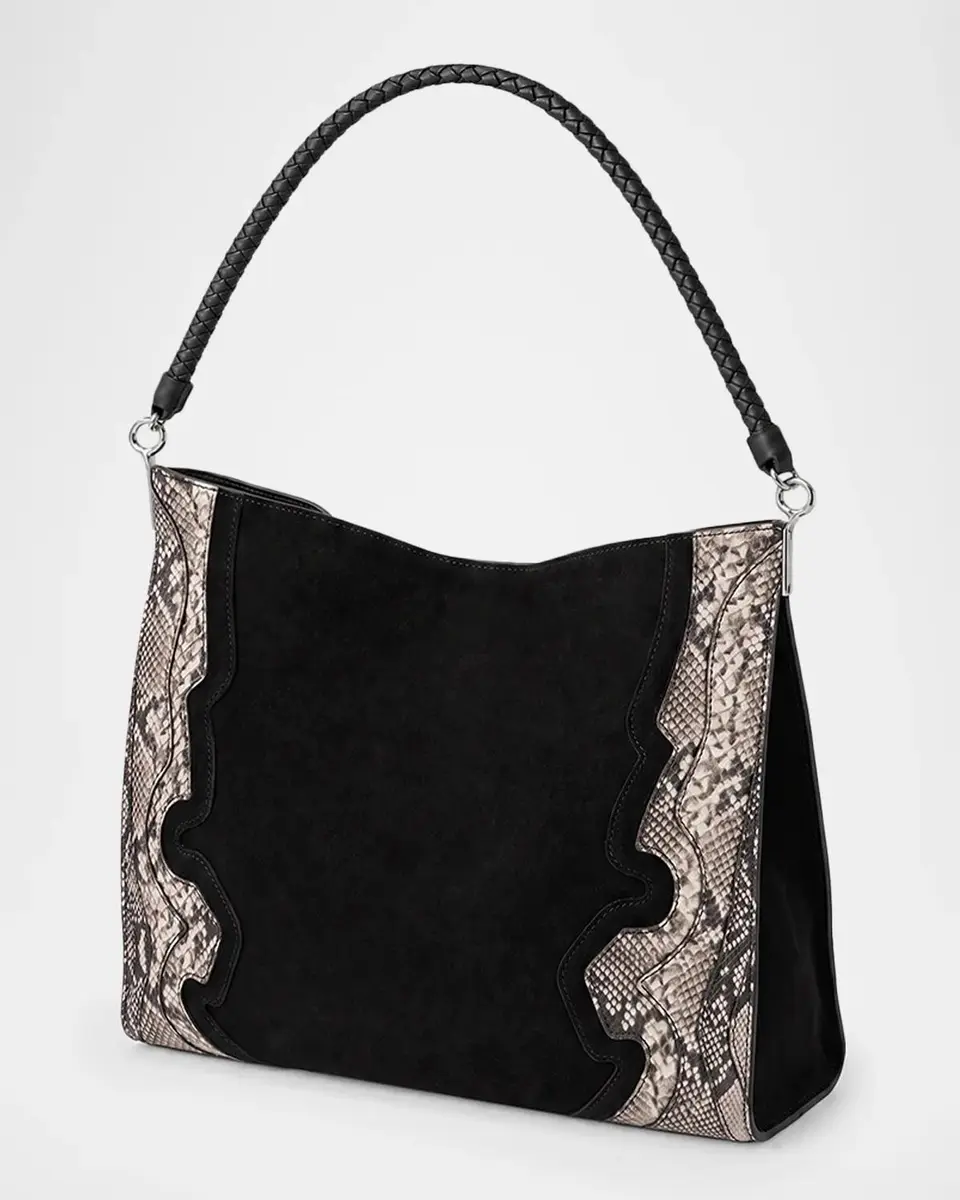 Veronica Beard Vida Snakeskin-Embossed Suede Shoulder Bag | Thumbnail 3 Veronica Beard Vida Snakeskin-Embossed Suede Shoulder Bag | Thumbnail 3