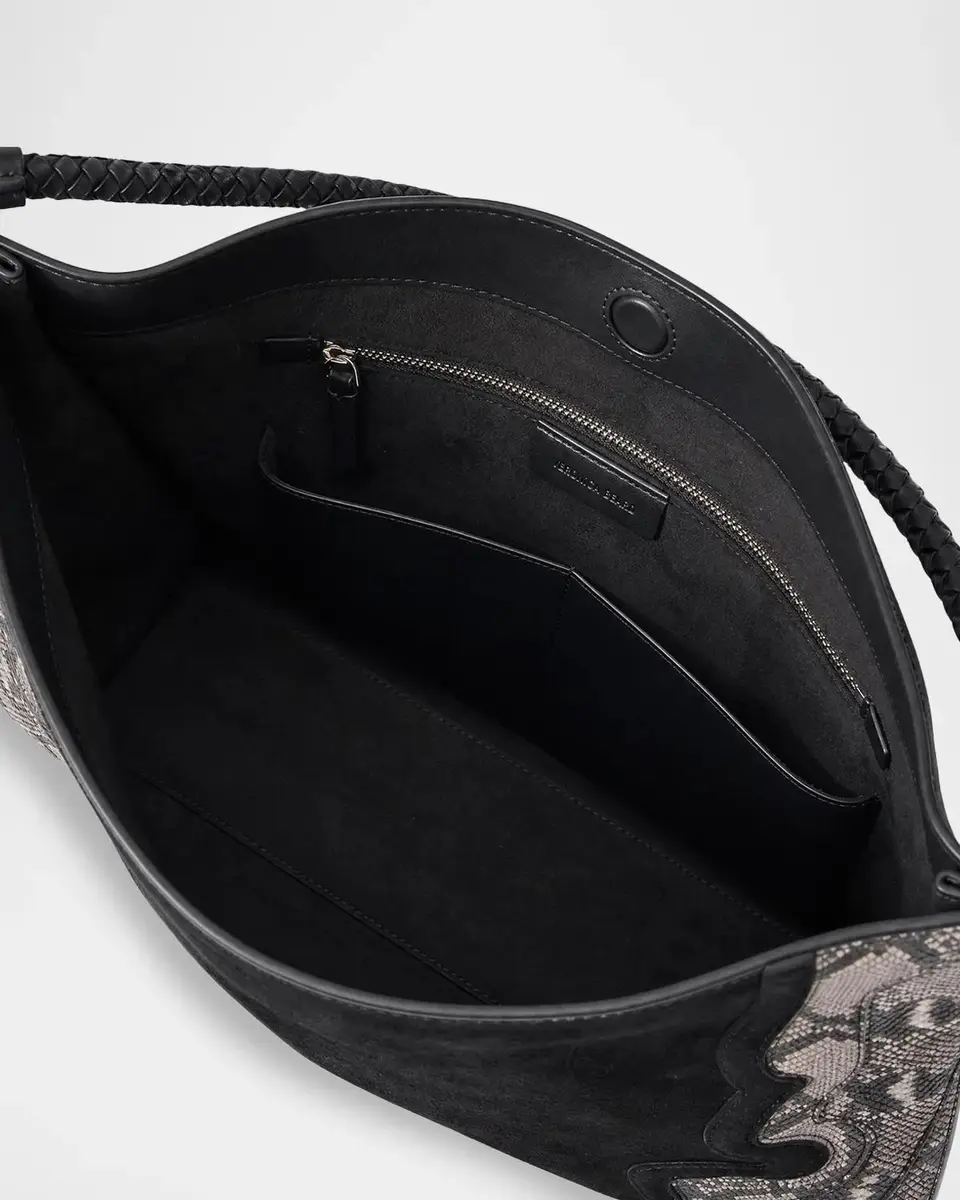 Veronica Beard Vida Snakeskin-Embossed Suede Shoulder Bag | Thumbnail 4 Veronica Beard Vida Snakeskin-Embossed Suede Shoulder Bag | Thumbnail 4
