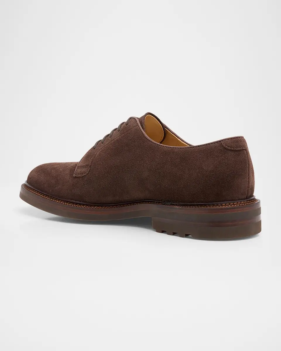 Brunello Cucinelli Men's Suede Lug-Sole Derby Shoes | Thumbnail 2