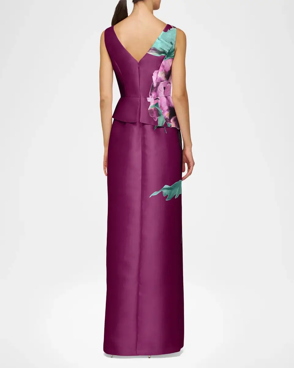 Kay Unger New York Luciana Satin Floral Column Gown | Thumbnail 3