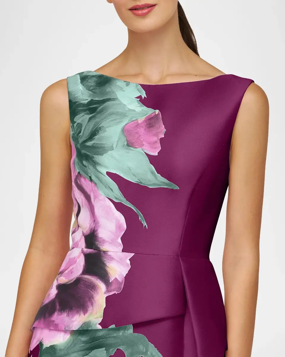 Kay Unger New York Luciana Satin Floral Column Gown | Thumbnail 5