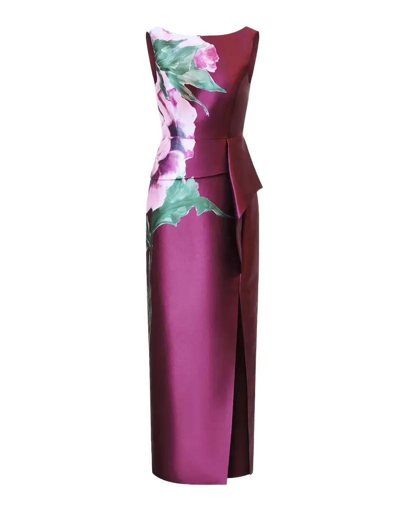 Kay Unger New York Luciana Satin Floral Column Gown | Image 1 Kay Unger New York Luciana Satin Floral Column Gown | Image 1