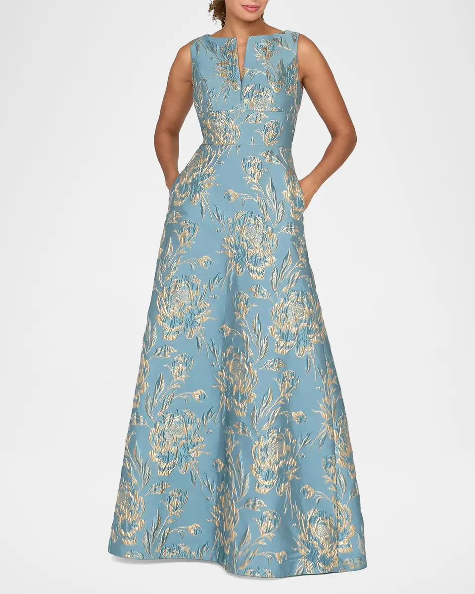 Kay Unger New York Giulietta Metallic Rose Jacquard Gown | Thumbnail 2 Kay Unger New York Giulietta Metallic Rose Jacquard Gown | Thumbnail 2