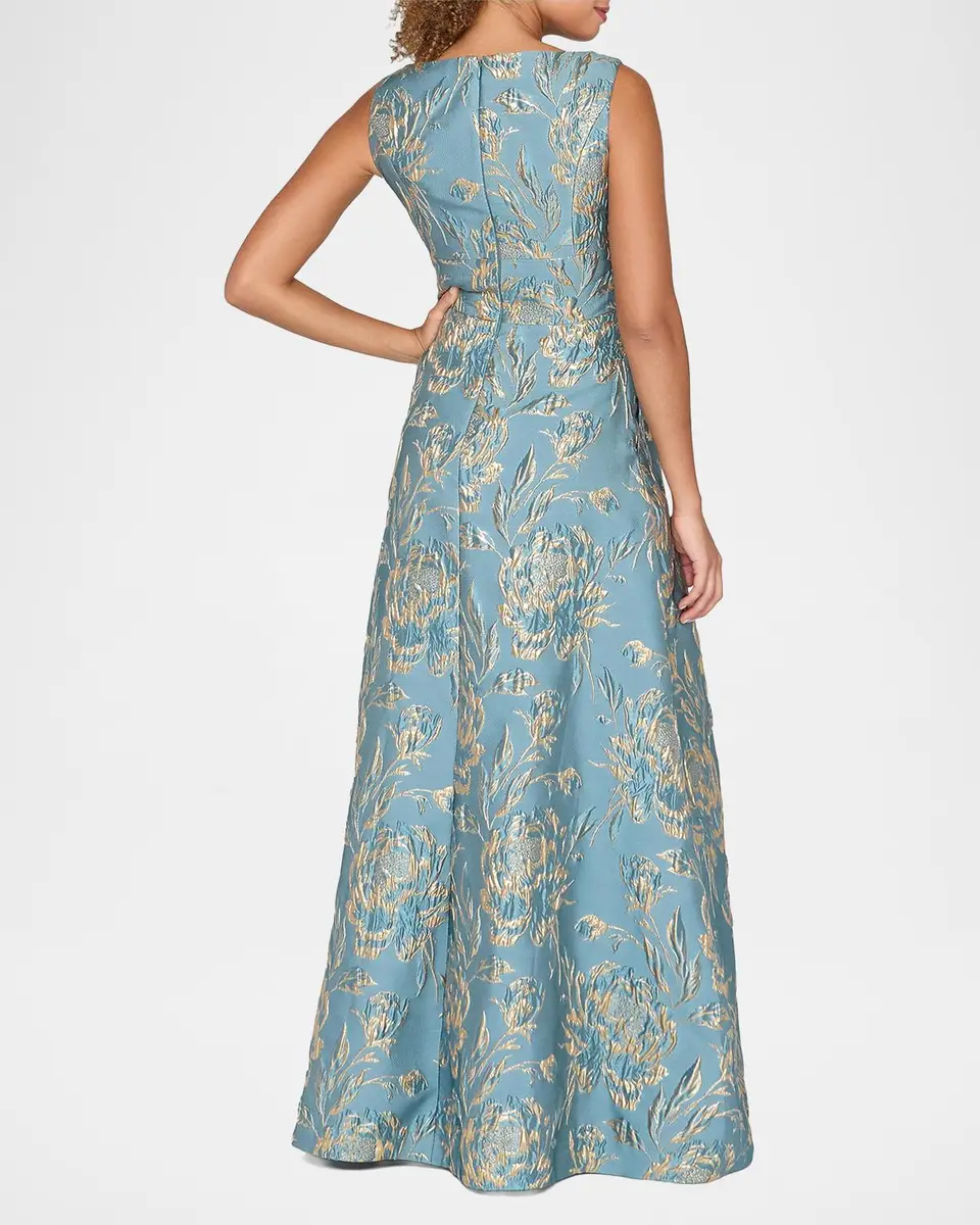 Kay Unger New York Giulietta Metallic Rose Jacquard Gown | Thumbnail 3 Kay Unger New York Giulietta Metallic Rose Jacquard Gown | Thumbnail 3