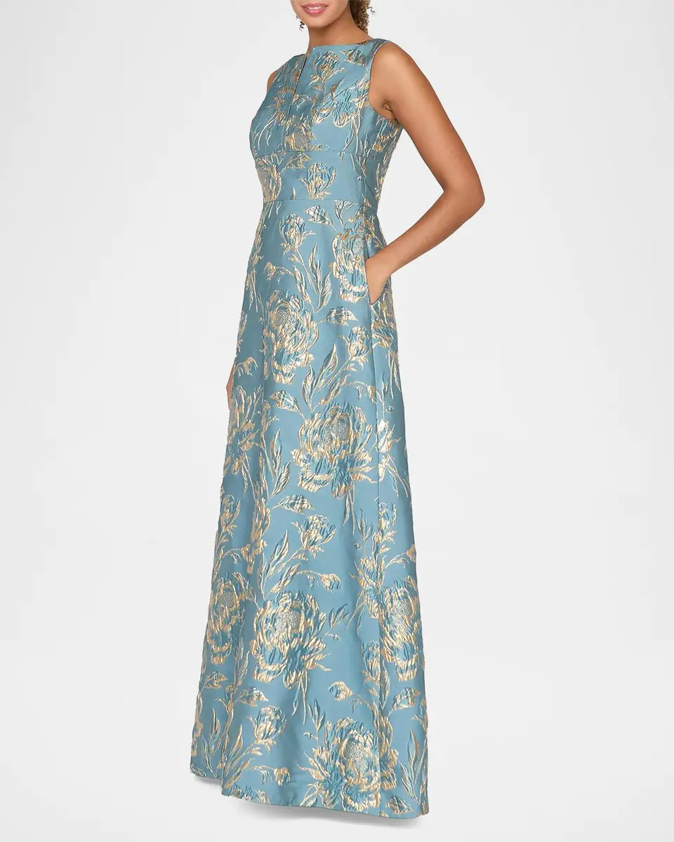 Kay Unger New York Giulietta Metallic Rose Jacquard Gown | Thumbnail 4 Kay Unger New York Giulietta Metallic Rose Jacquard Gown | Thumbnail 4