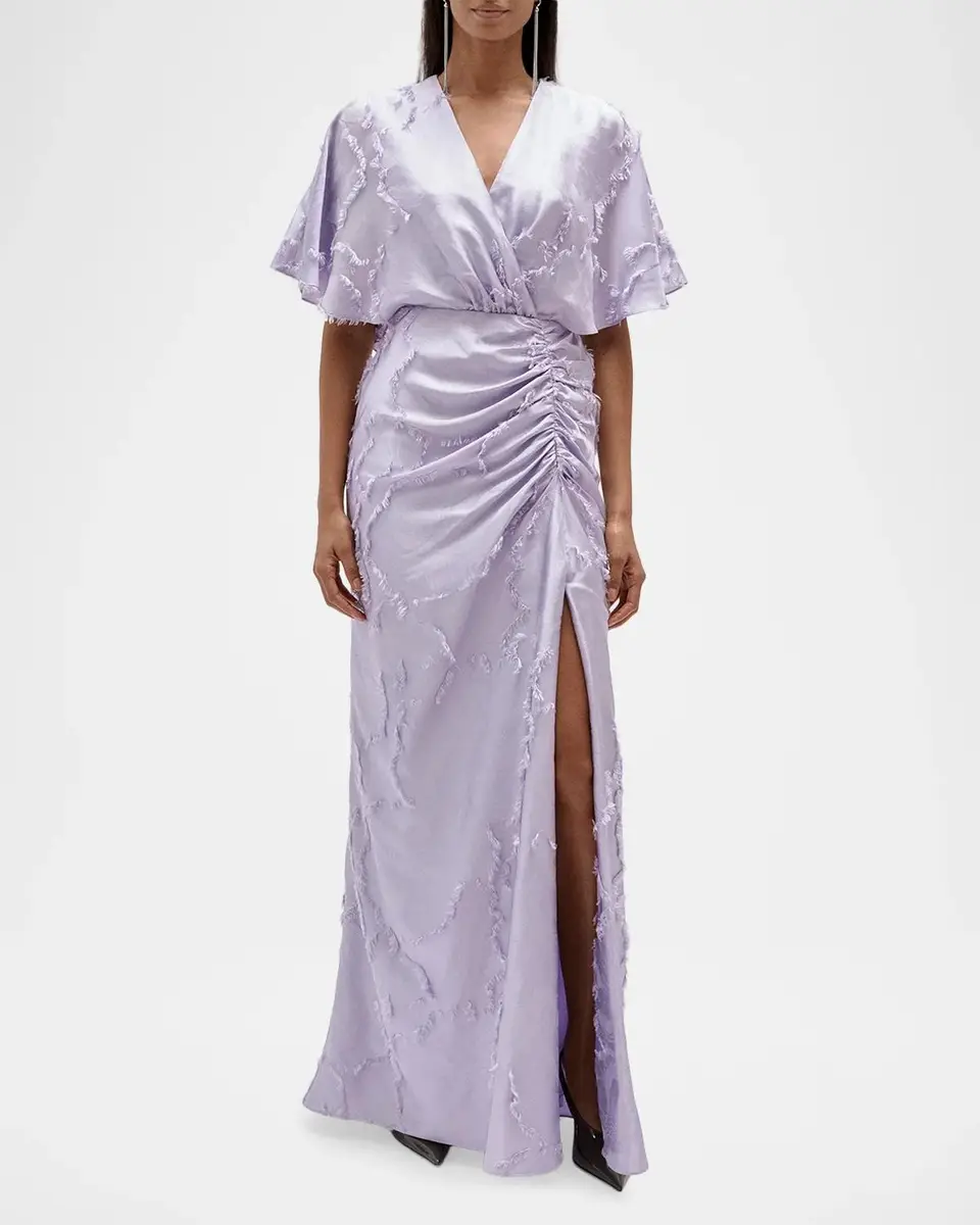 Amsale Textured Floral Jacquard Flutter-Sleeve Maxi Dress | Thumbnail 2 Amsale Textured Floral Jacquard Flutter-Sleeve Maxi Dress | Thumbnail 2