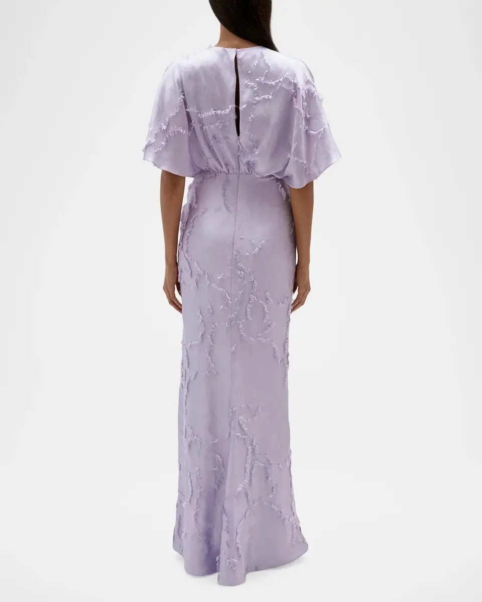 Amsale Textured Floral Jacquard Flutter-Sleeve Maxi Dress | Thumbnail 3 Amsale Textured Floral Jacquard Flutter-Sleeve Maxi Dress | Thumbnail 3