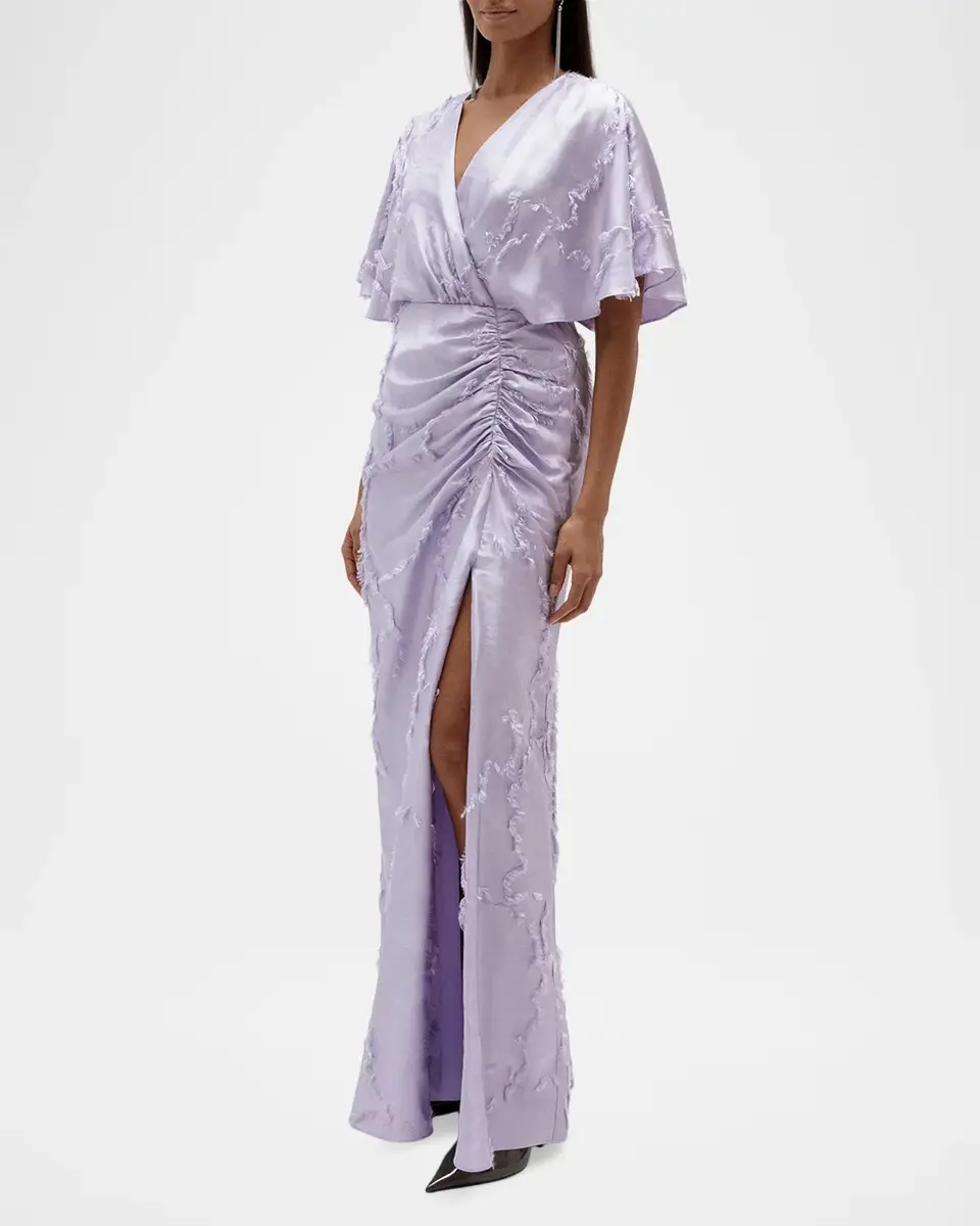 Amsale Textured Floral Jacquard Flutter-Sleeve Maxi Dress | Thumbnail 4 Amsale Textured Floral Jacquard Flutter-Sleeve Maxi Dress | Thumbnail 4
