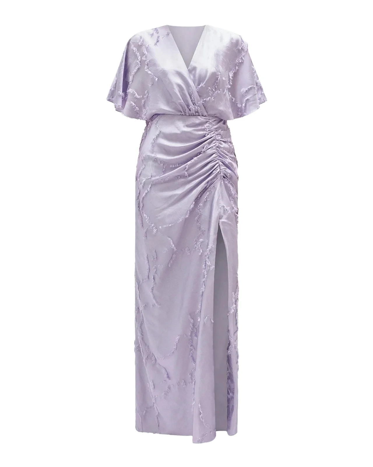 Amsale Textured Floral Jacquard Flutter-Sleeve Maxi Dress