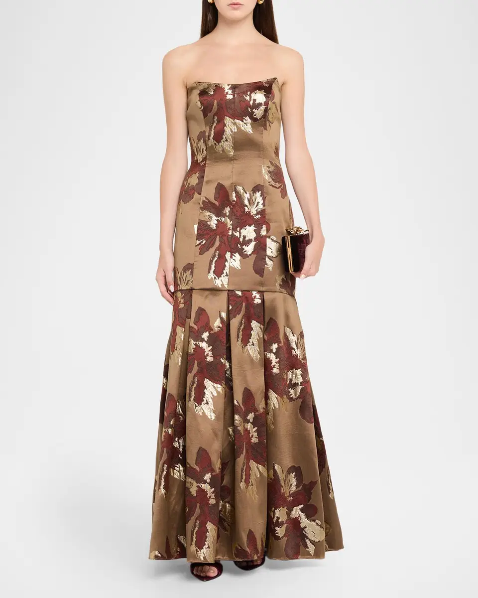 Aidan Mattox Pleated Metallic Floral Jacquard Mermaid Gown | Thumbnail 2 Aidan Mattox Pleated Metallic Floral Jacquard Mermaid Gown | Thumbnail 2
