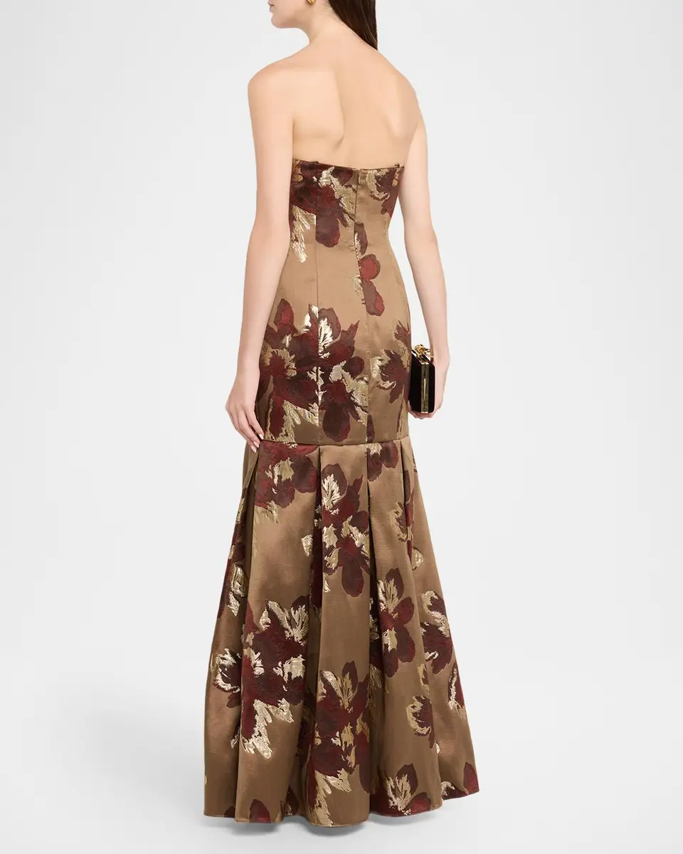 Aidan Mattox Pleated Metallic Floral Jacquard Mermaid Gown | Thumbnail 3 Aidan Mattox Pleated Metallic Floral Jacquard Mermaid Gown | Thumbnail 3