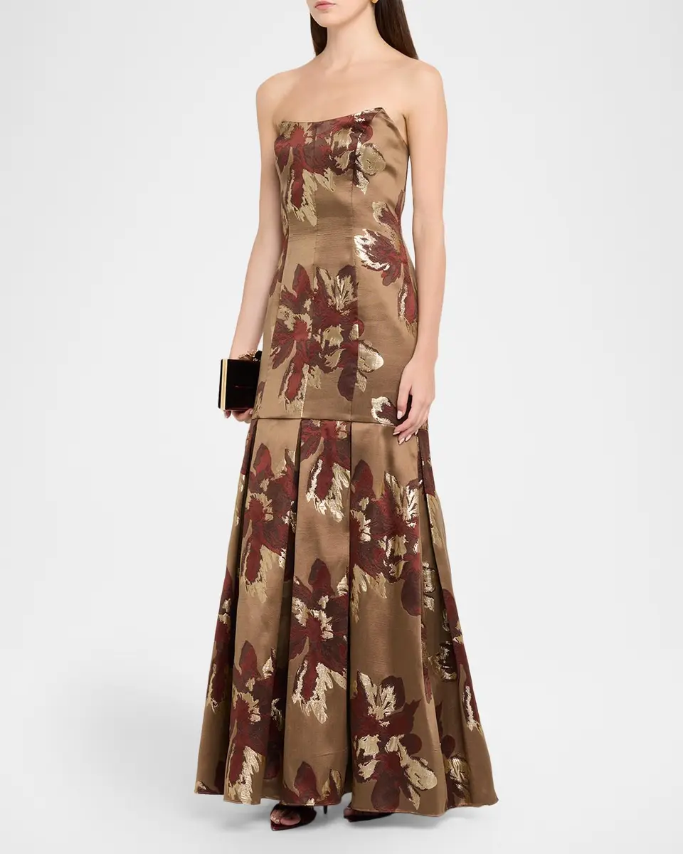 Aidan Mattox Pleated Metallic Floral Jacquard Mermaid Gown | Thumbnail 4 Aidan Mattox Pleated Metallic Floral Jacquard Mermaid Gown | Thumbnail 4