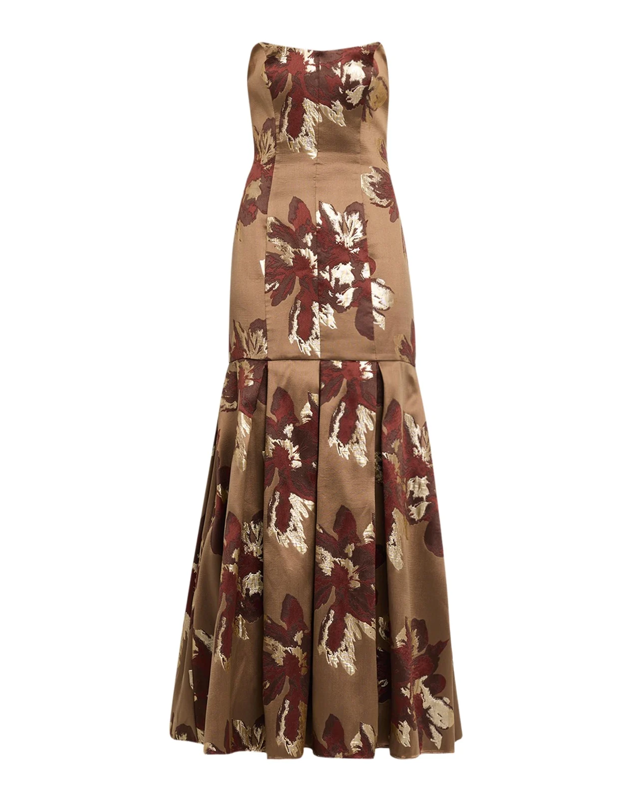Aidan Mattox Pleated Metallic Floral Jacquard Mermaid Gown