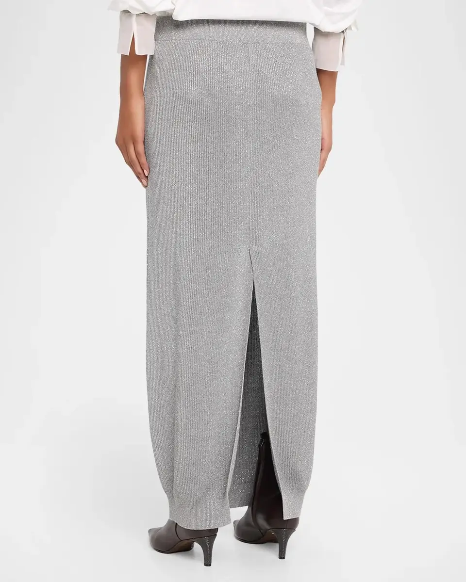 Brunello Cucinelli Sparkle Rib Knit Maxi Skirt | Thumbnail 3