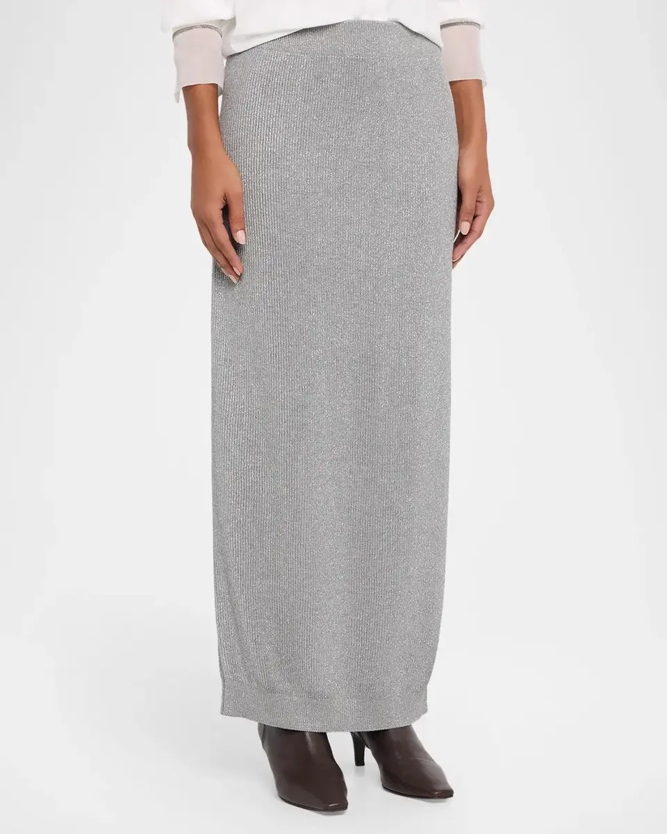 Brunello Cucinelli Sparkle Rib Knit Maxi Skirt | Thumbnail 4