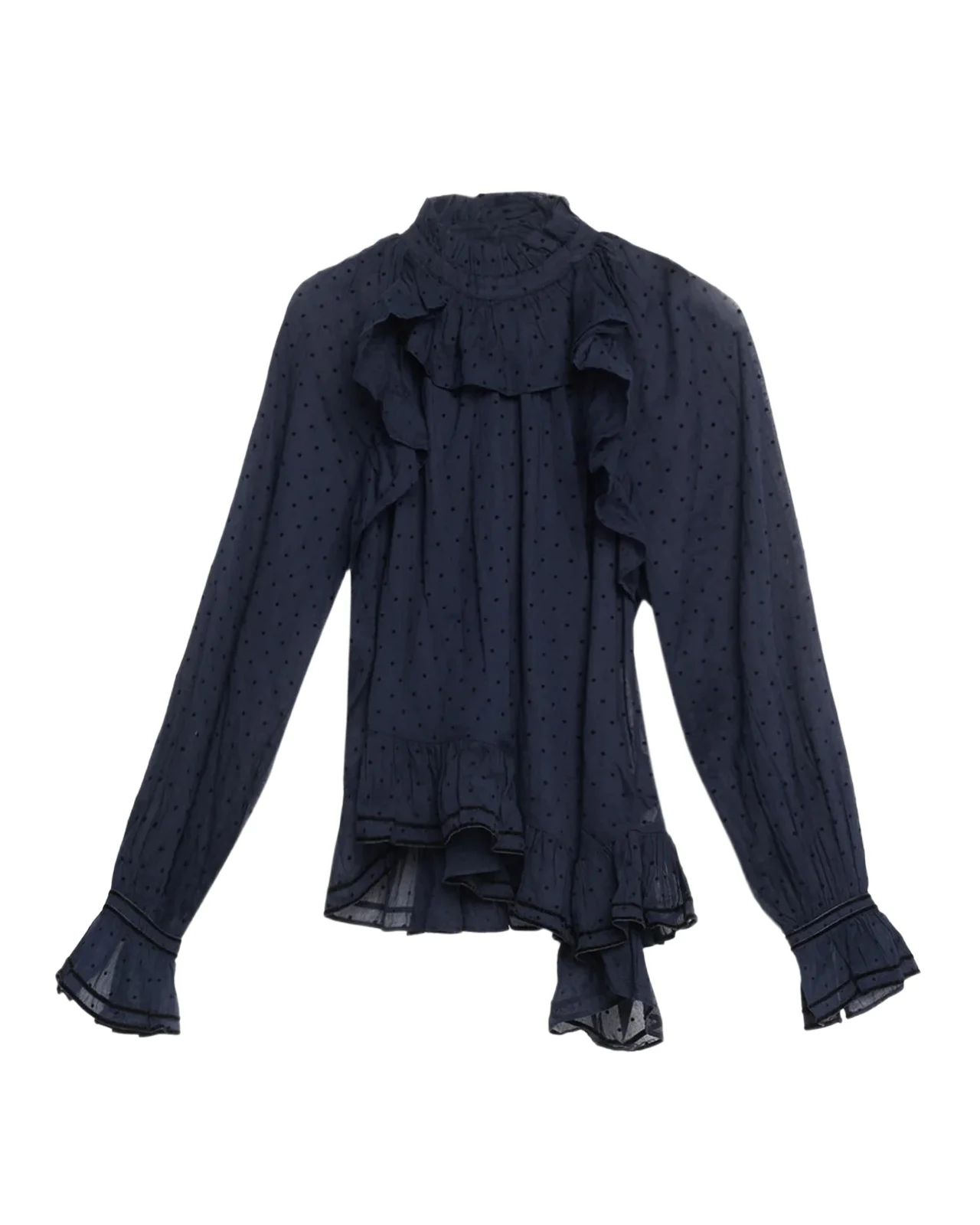 Marcella Long-Sleeve Asymmetric Cotton Blouse
