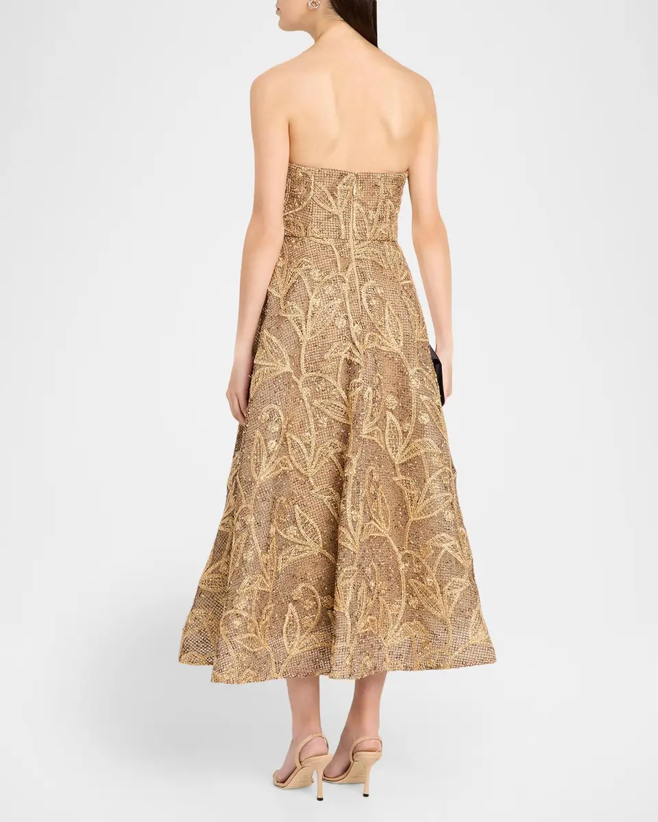 Milly Petunia Strapless Embroidered Metallic Midi Dress | Thumbnail 3 Milly Petunia Strapless Embroidered Metallic Midi Dress | Thumbnail 3