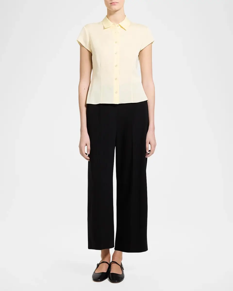 Theory Cap-Sleeve Modern Silk Georgette Blouse | Thumbnail 2 Theory Cap-Sleeve Modern Silk Georgette Blouse | Thumbnail 2
