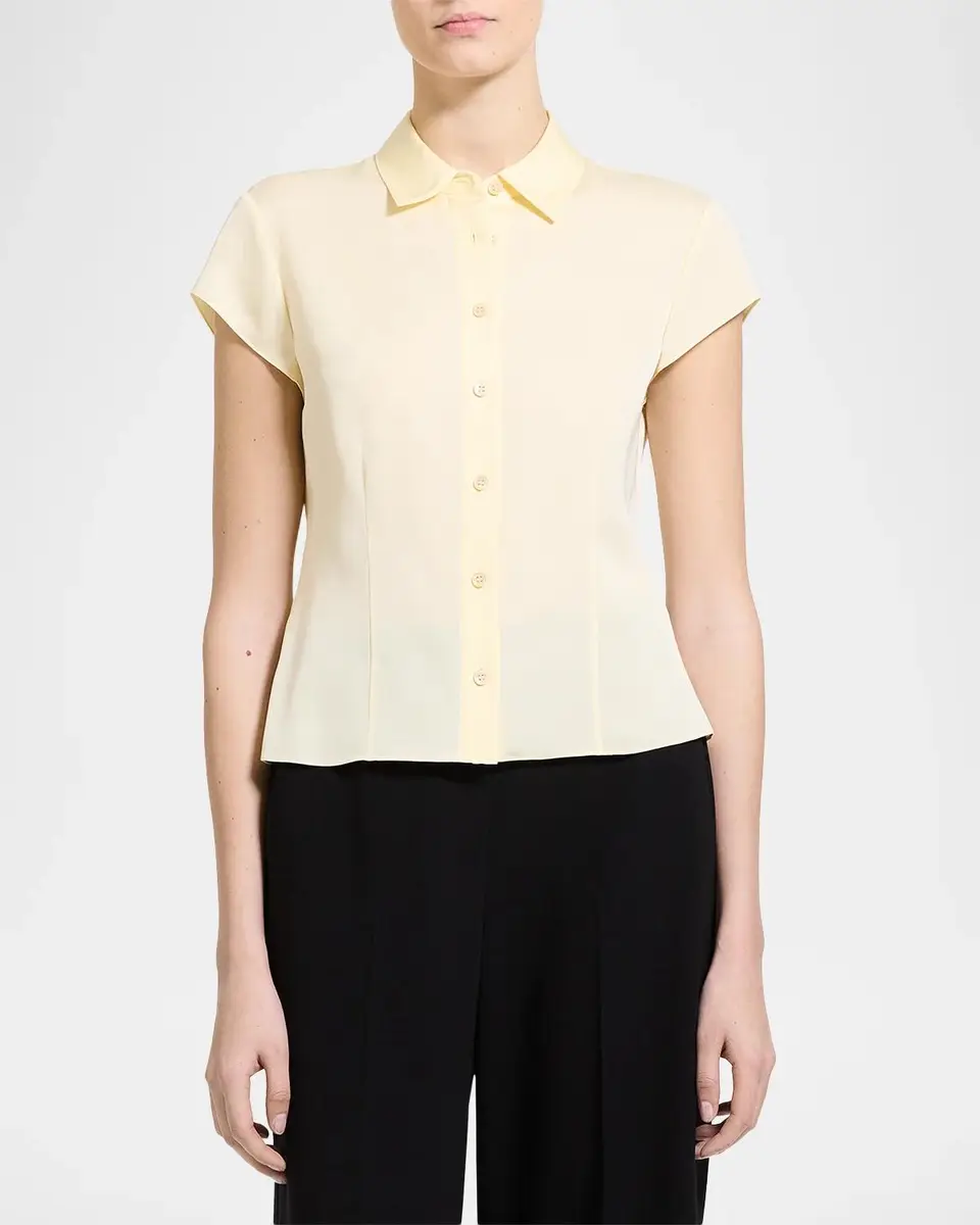 Theory Cap-Sleeve Modern Silk Georgette Blouse | Thumbnail 4 Theory Cap-Sleeve Modern Silk Georgette Blouse | Thumbnail 4