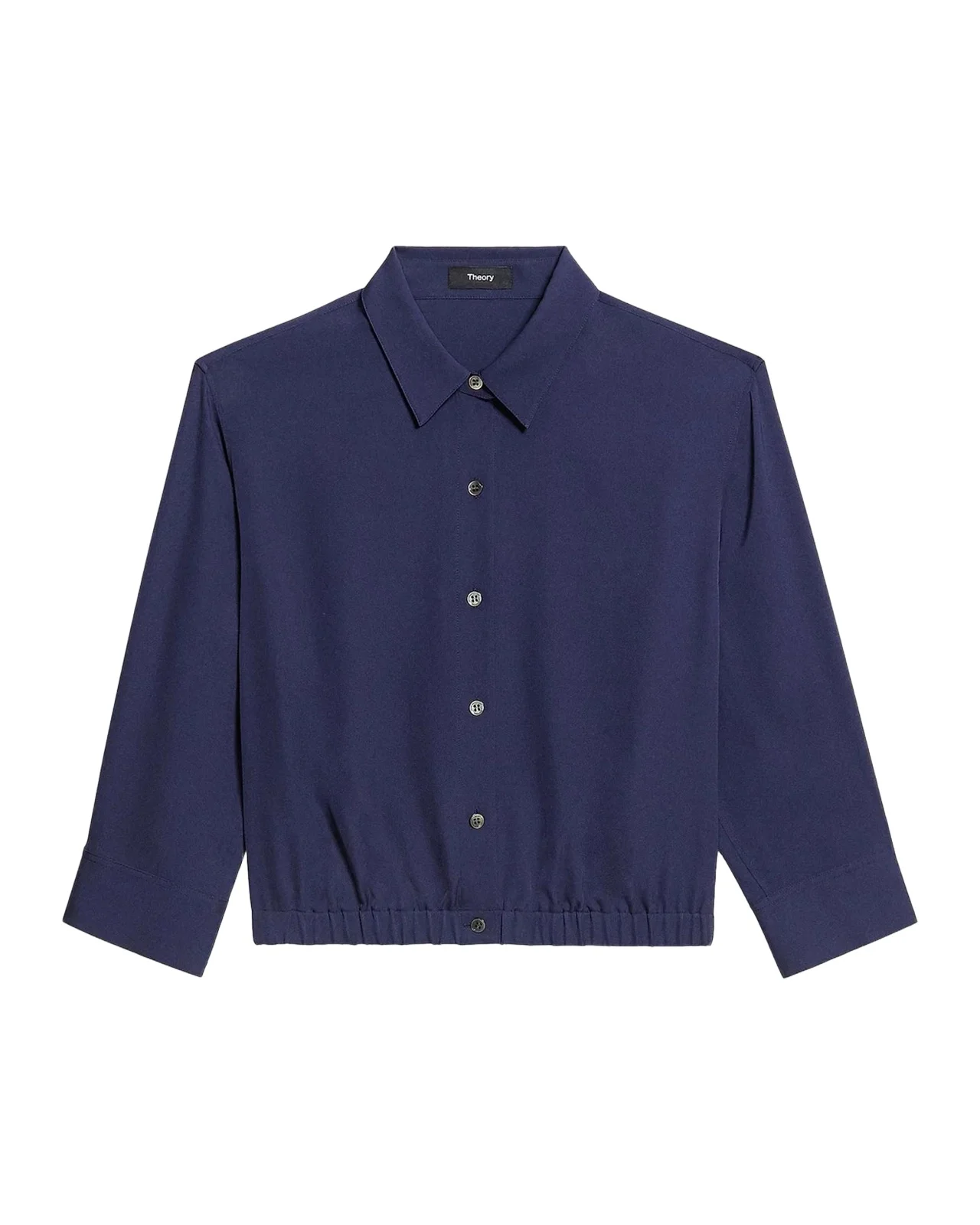 Scrunched-Sleeve Cropped Button-Front Silk Shirt Scrunched-Sleeve Cropped Button-Front Silk Shirt