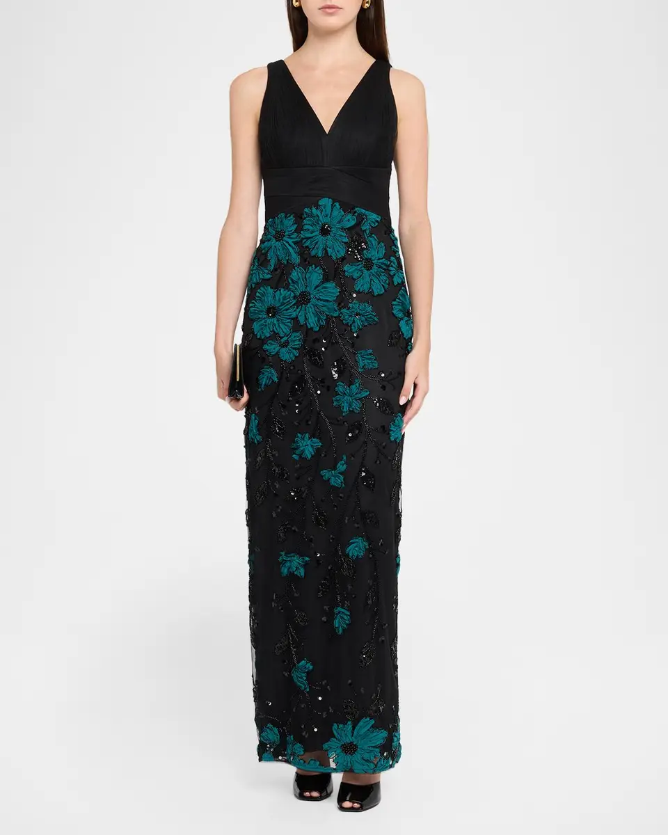 Aidan Mattox Beaded Floral-Embroidered Column Gown | Thumbnail 2 Aidan Mattox Beaded Floral-Embroidered Column Gown | Thumbnail 2