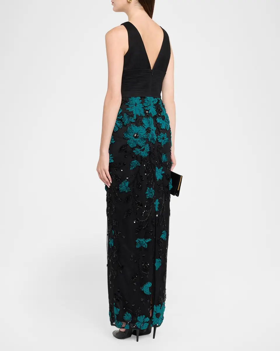 Aidan Mattox Beaded Floral-Embroidered Column Gown | Thumbnail 3 Aidan Mattox Beaded Floral-Embroidered Column Gown | Thumbnail 3