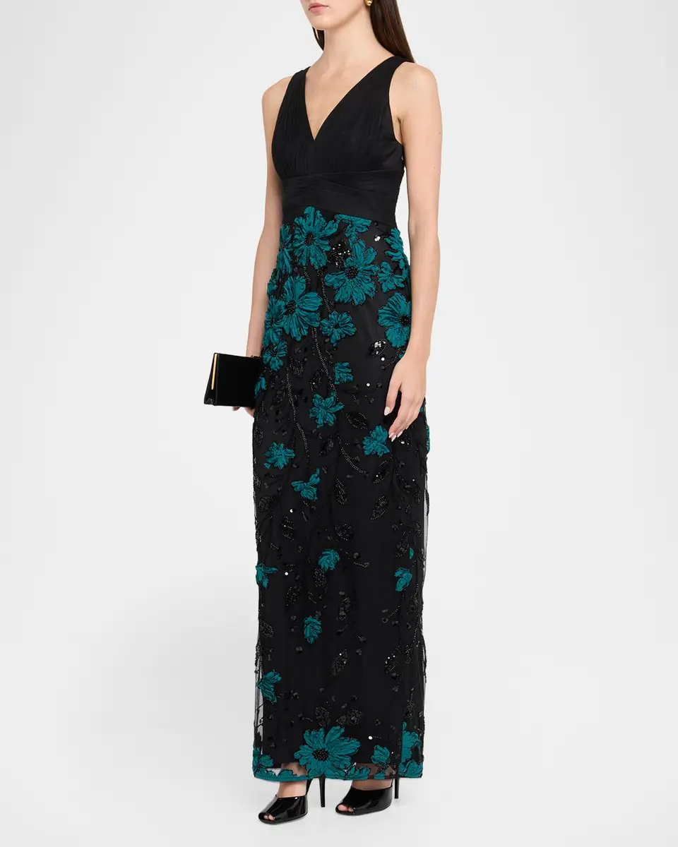 Aidan Mattox Beaded Floral-Embroidered Column Gown | Thumbnail 4 Aidan Mattox Beaded Floral-Embroidered Column Gown | Thumbnail 4