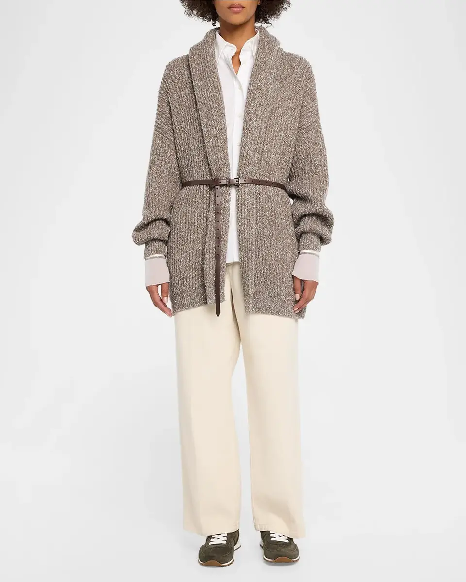 Brunello Cucinelli Micro Paillette Wool Knit Shawl-Collar Cardigan | Thumbnail 2 Brunello Cucinelli Micro Paillette Wool Knit Shawl-Collar Cardigan | Thumbnail 2