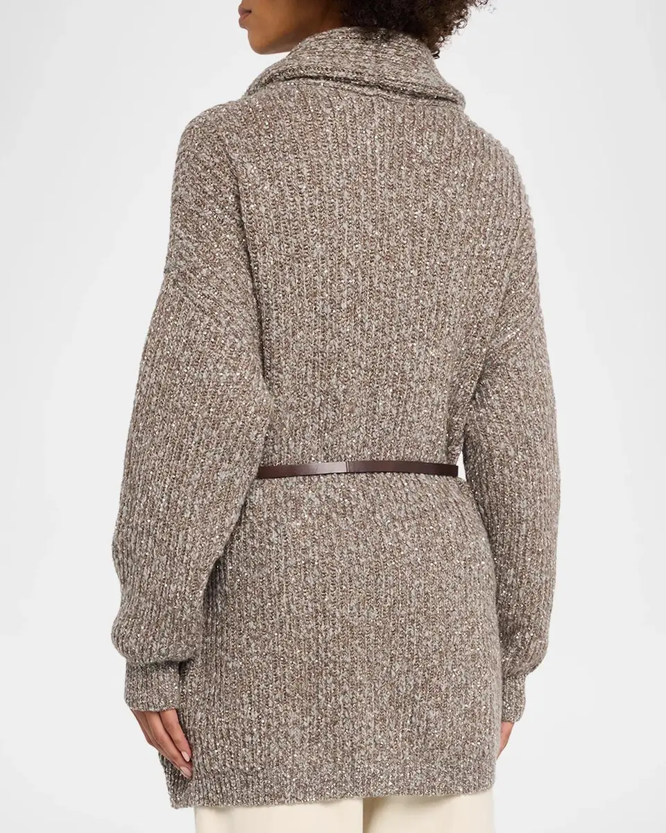 Brunello Cucinelli Micro Paillette Wool Knit Shawl-Collar Cardigan | Thumbnail 3 Brunello Cucinelli Micro Paillette Wool Knit Shawl-Collar Cardigan | Thumbnail 3