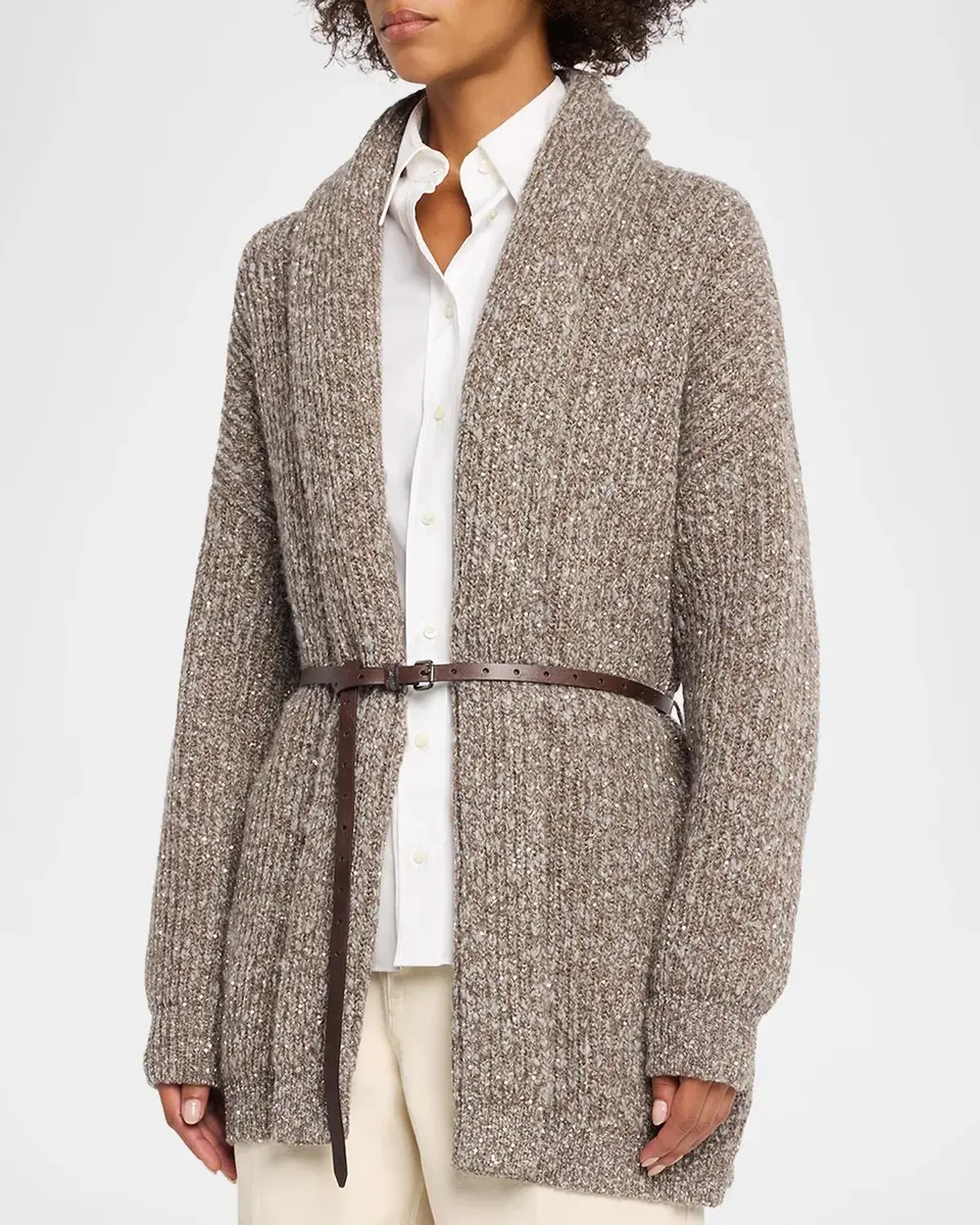 Brunello Cucinelli Micro Paillette Wool Knit Shawl-Collar Cardigan | Thumbnail 4 Brunello Cucinelli Micro Paillette Wool Knit Shawl-Collar Cardigan | Thumbnail 4