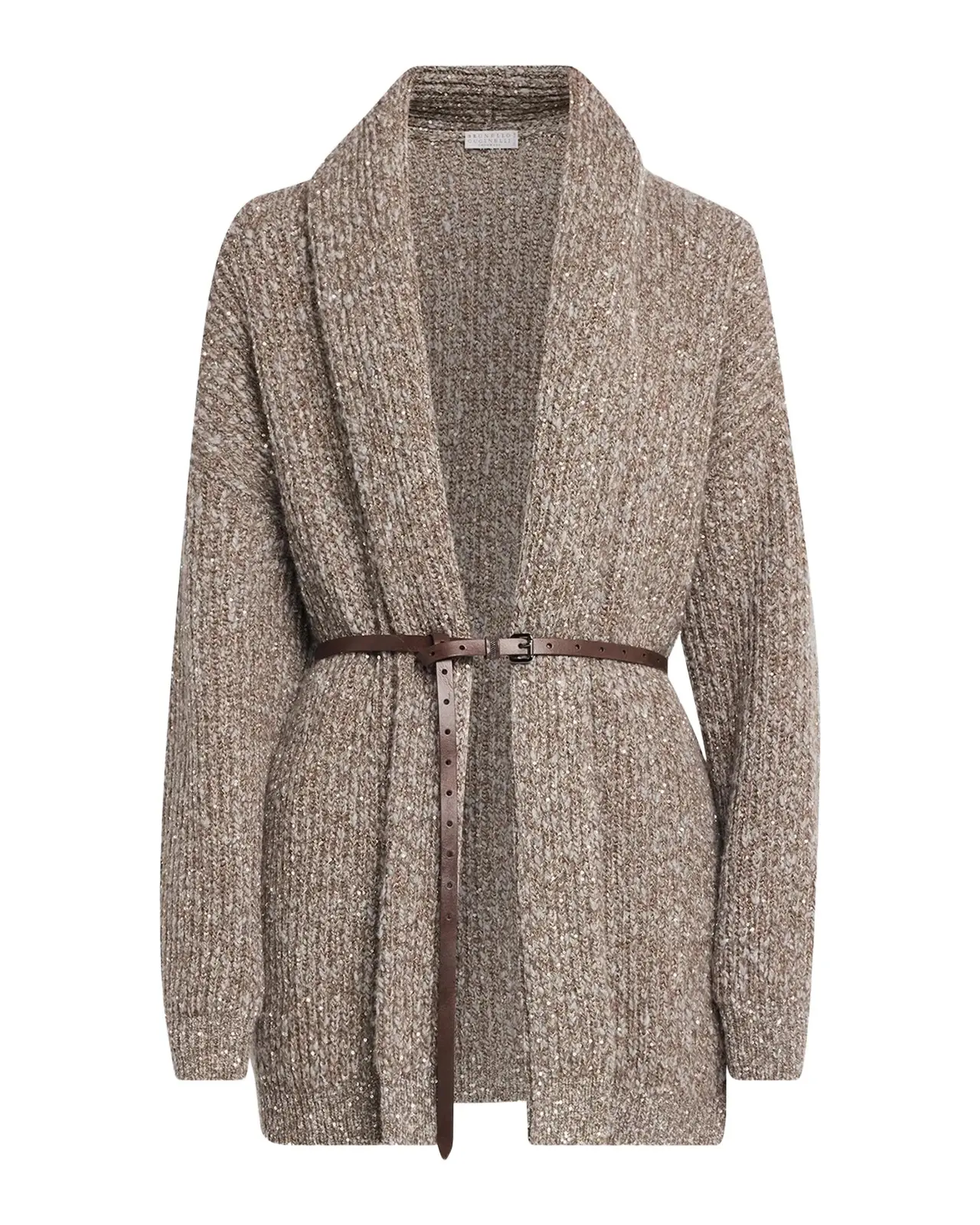 Micro Paillette Wool Knit Shawl-Collar Cardigan Micro Paillette Wool Knit Shawl-Collar Cardigan