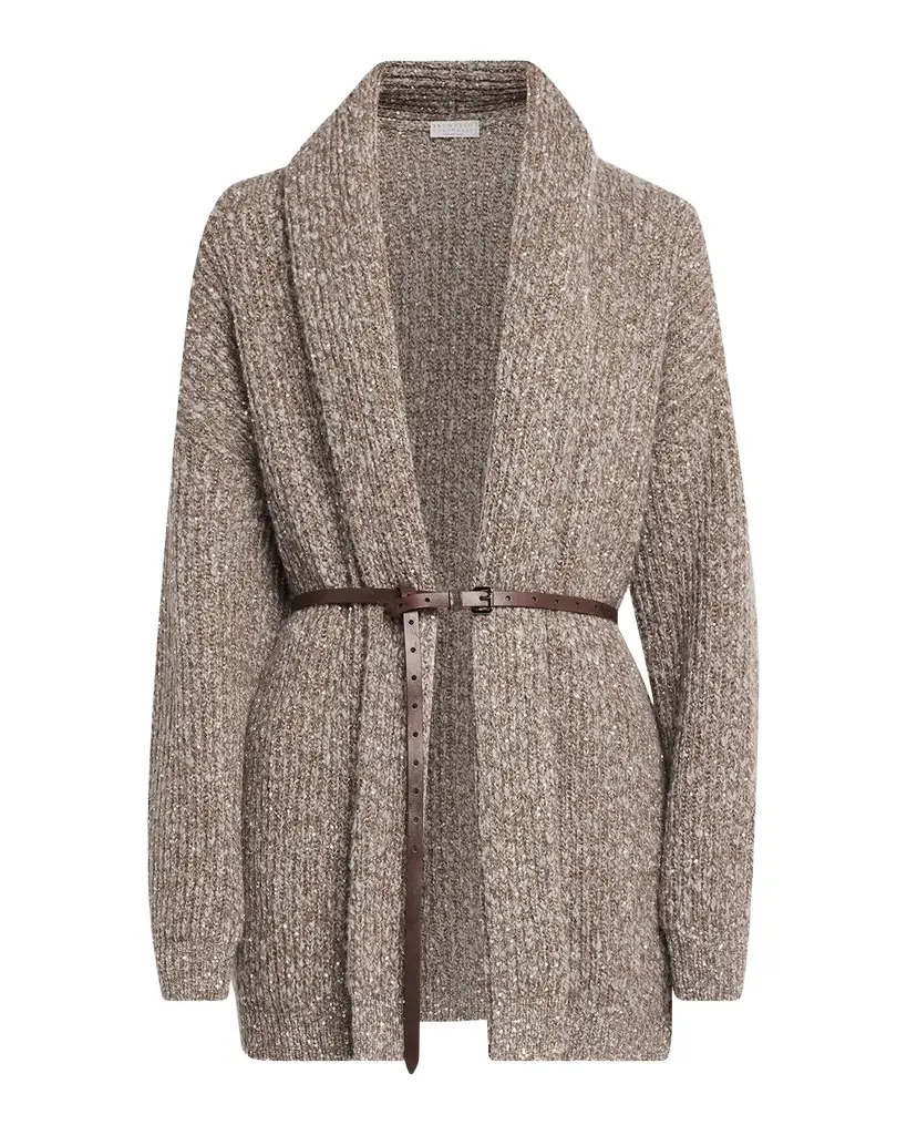 Brunello Cucinelli Micro Paillette Wool Knit Shawl-Collar Cardigan | Image 1 Brunello Cucinelli Micro Paillette Wool Knit Shawl-Collar Cardigan | Image 1