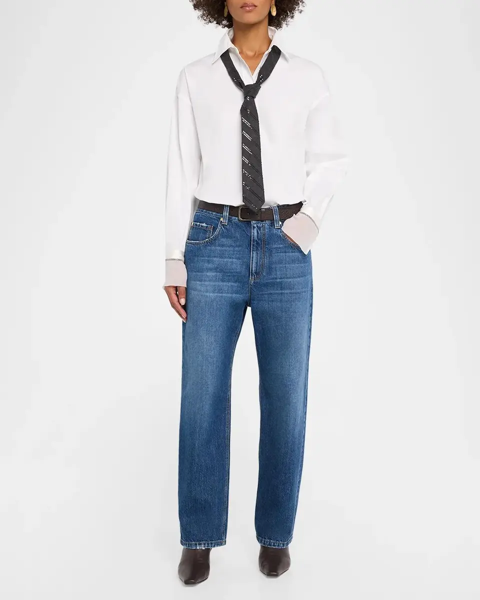 Brunello Cucinelli Monili Sheer-Cuff Cotton Button-Down Shirt | Thumbnail 2 Brunello Cucinelli Monili Sheer-Cuff Cotton Button-Down Shirt | Thumbnail 2
