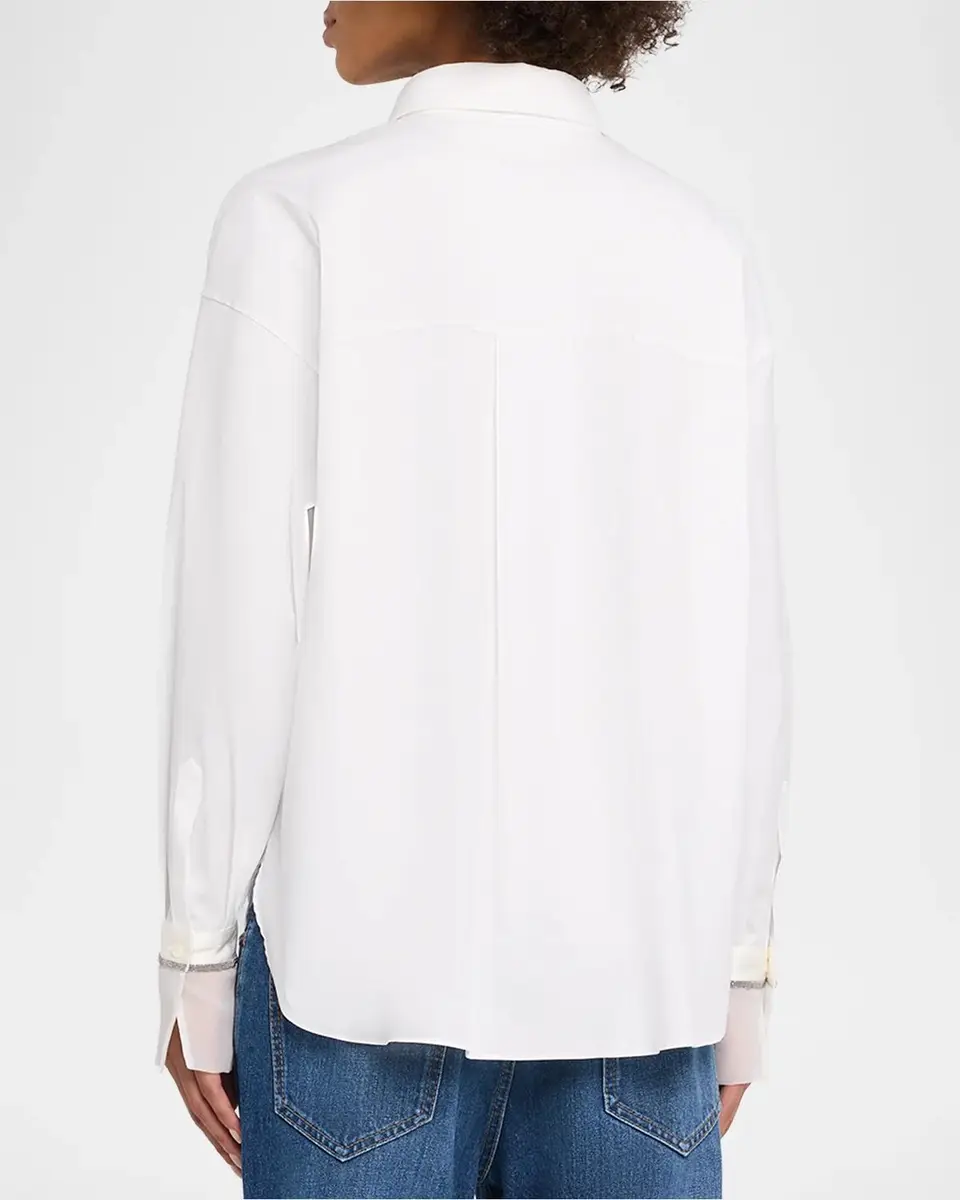 Brunello Cucinelli Monili Sheer-Cuff Cotton Button-Down Shirt | Thumbnail 3 Brunello Cucinelli Monili Sheer-Cuff Cotton Button-Down Shirt | Thumbnail 3