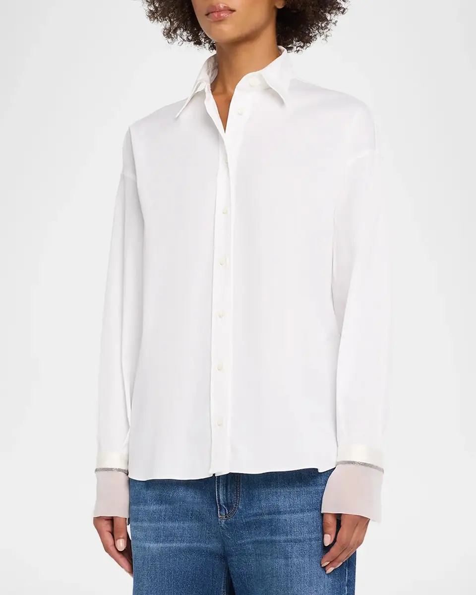 Brunello Cucinelli Monili Sheer-Cuff Cotton Button-Down Shirt | Thumbnail 4 Brunello Cucinelli Monili Sheer-Cuff Cotton Button-Down Shirt | Thumbnail 4