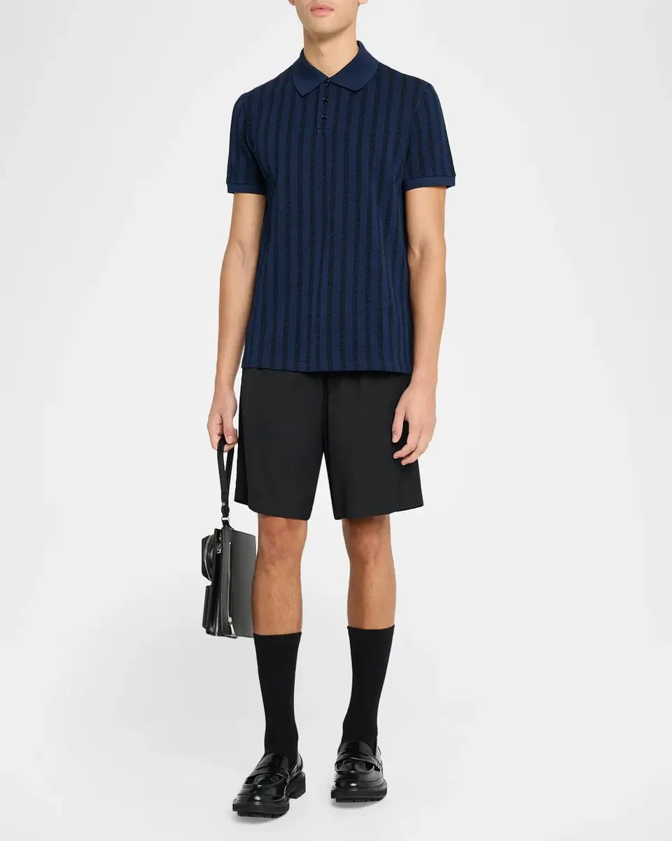 Versace Men's Cotton Greca-Stripe Polo Shirt | Thumbnail 2 Versace Men's Cotton Greca-Stripe Polo Shirt | Thumbnail 2