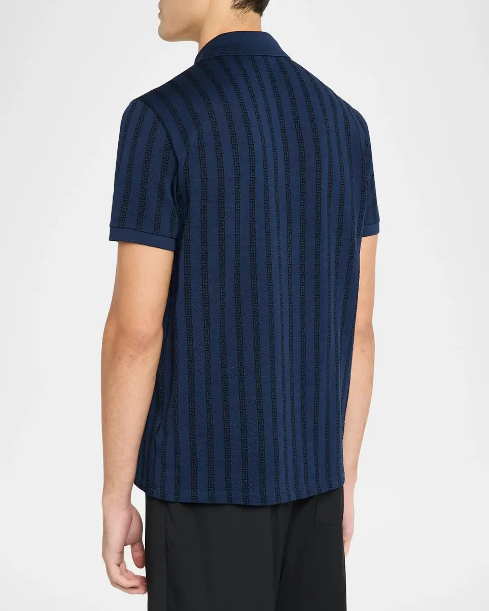 Versace Men's Cotton Greca-Stripe Polo Shirt | Thumbnail 3 Versace Men's Cotton Greca-Stripe Polo Shirt | Thumbnail 3
